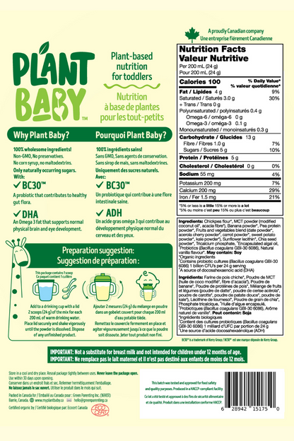 Plant Baby Vanilla-Banana - Healthy Milk Alternative For Toddlers - Powder - Pouch With 385g